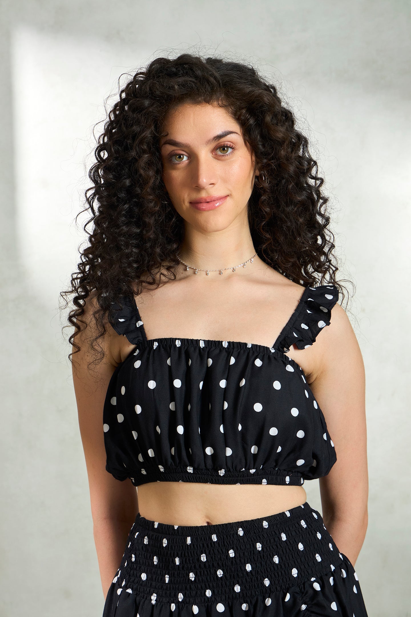 Raahika 2.0 Top|Polka Dot Ruffle Crop Top