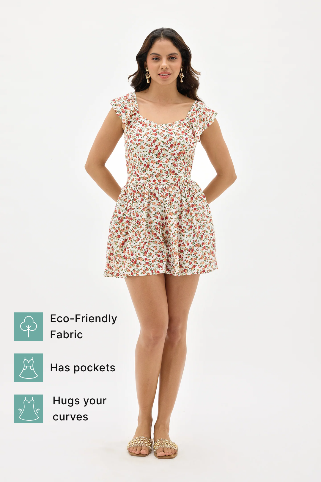 Alfiya|Viscose Soft Floral Playsuit with Pockets