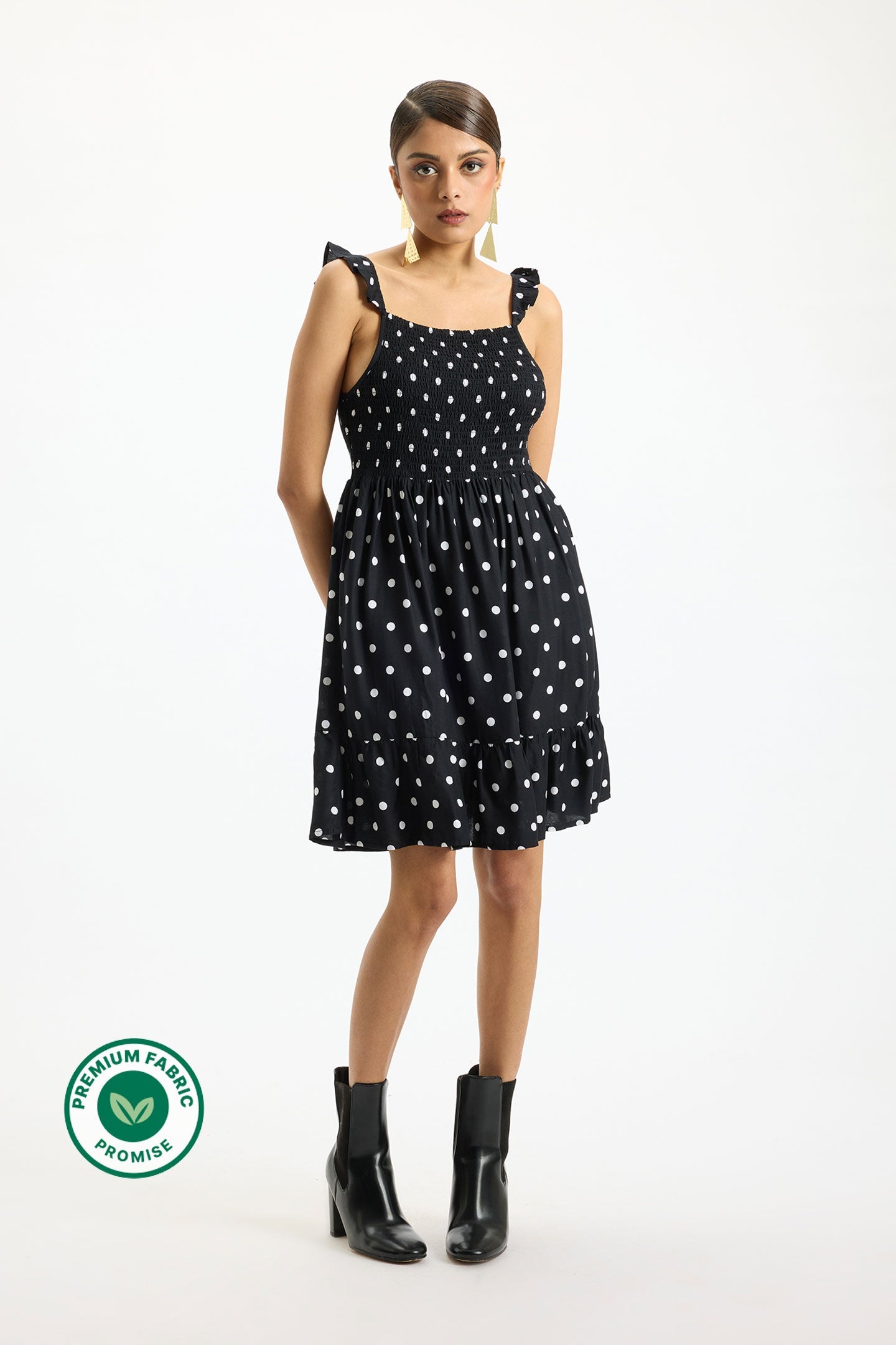 Raahika|Soft Polka Dot Viscose Dress with Pockets