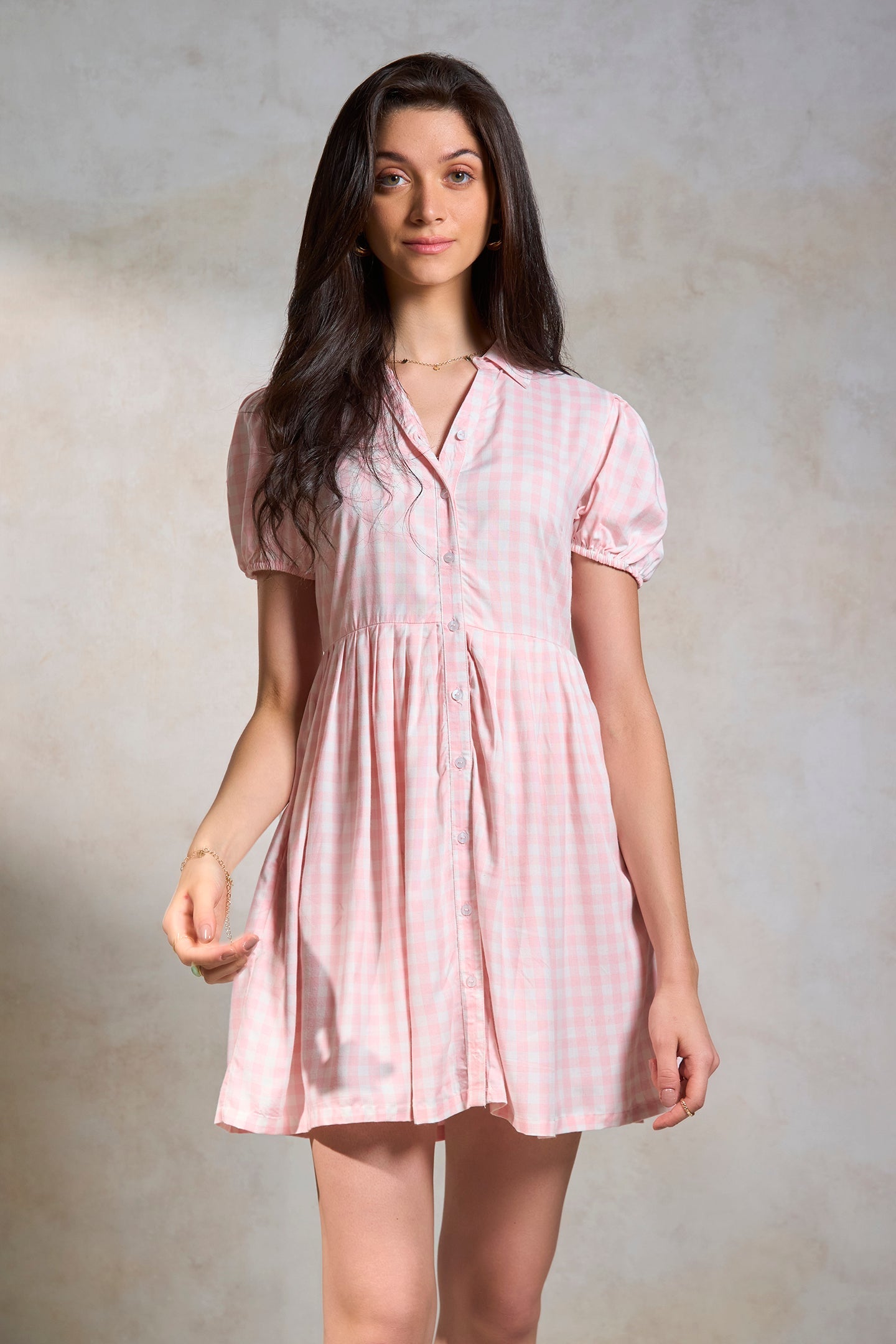 Janet|Dainty Viscose Checked Dress