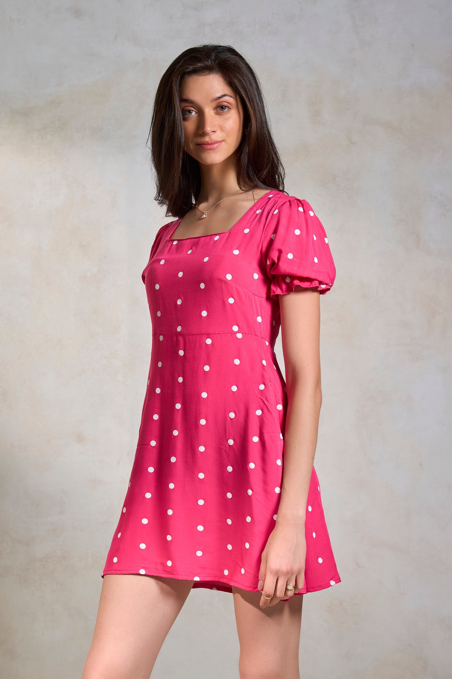 Amlan|Soft Polka Viscose Dress with Pockets