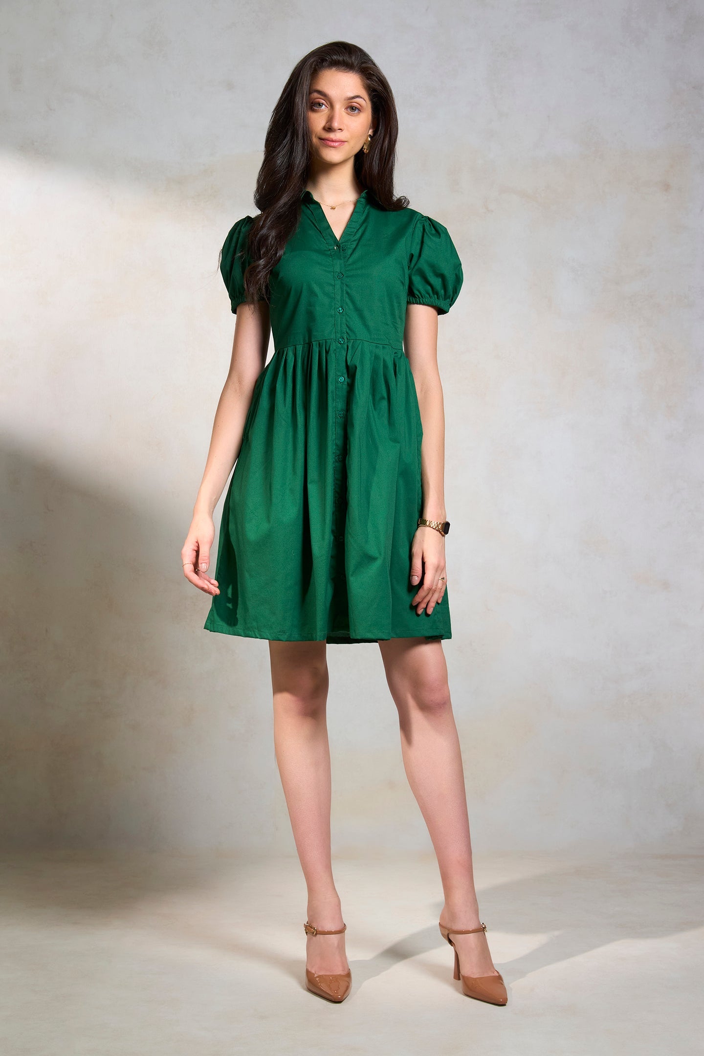 Jane|Softest Cotton Pleated Shirt Dress