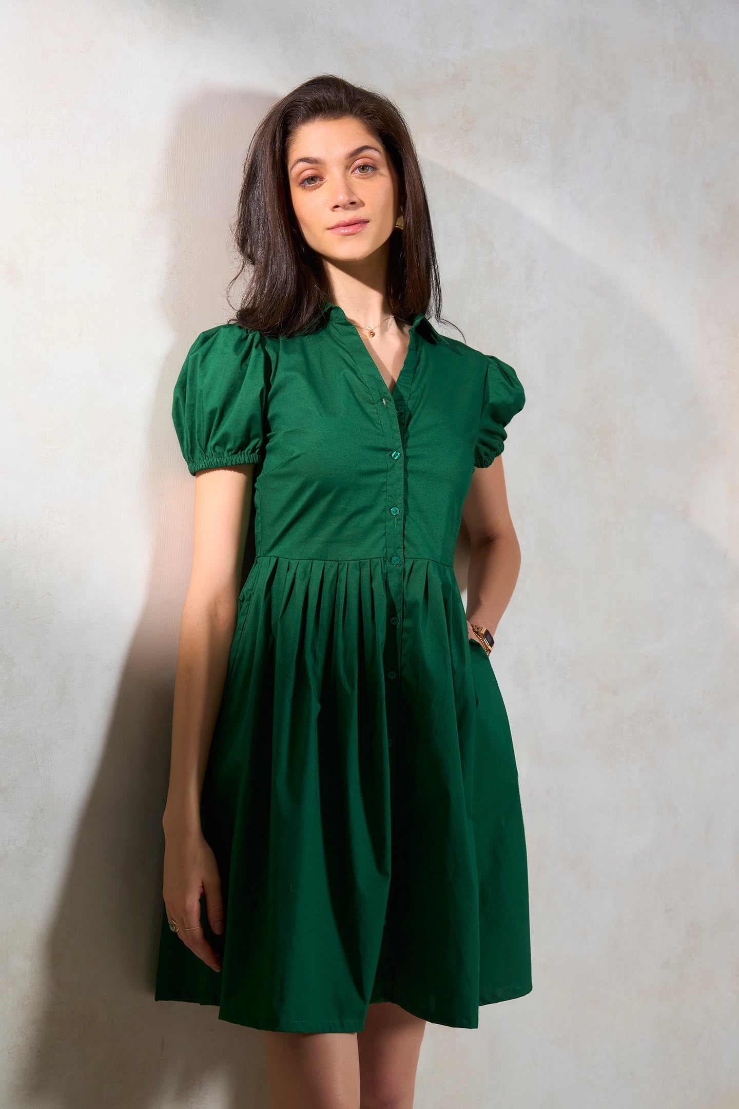 Jane|Softest Cotton Pleated Shirt Dress