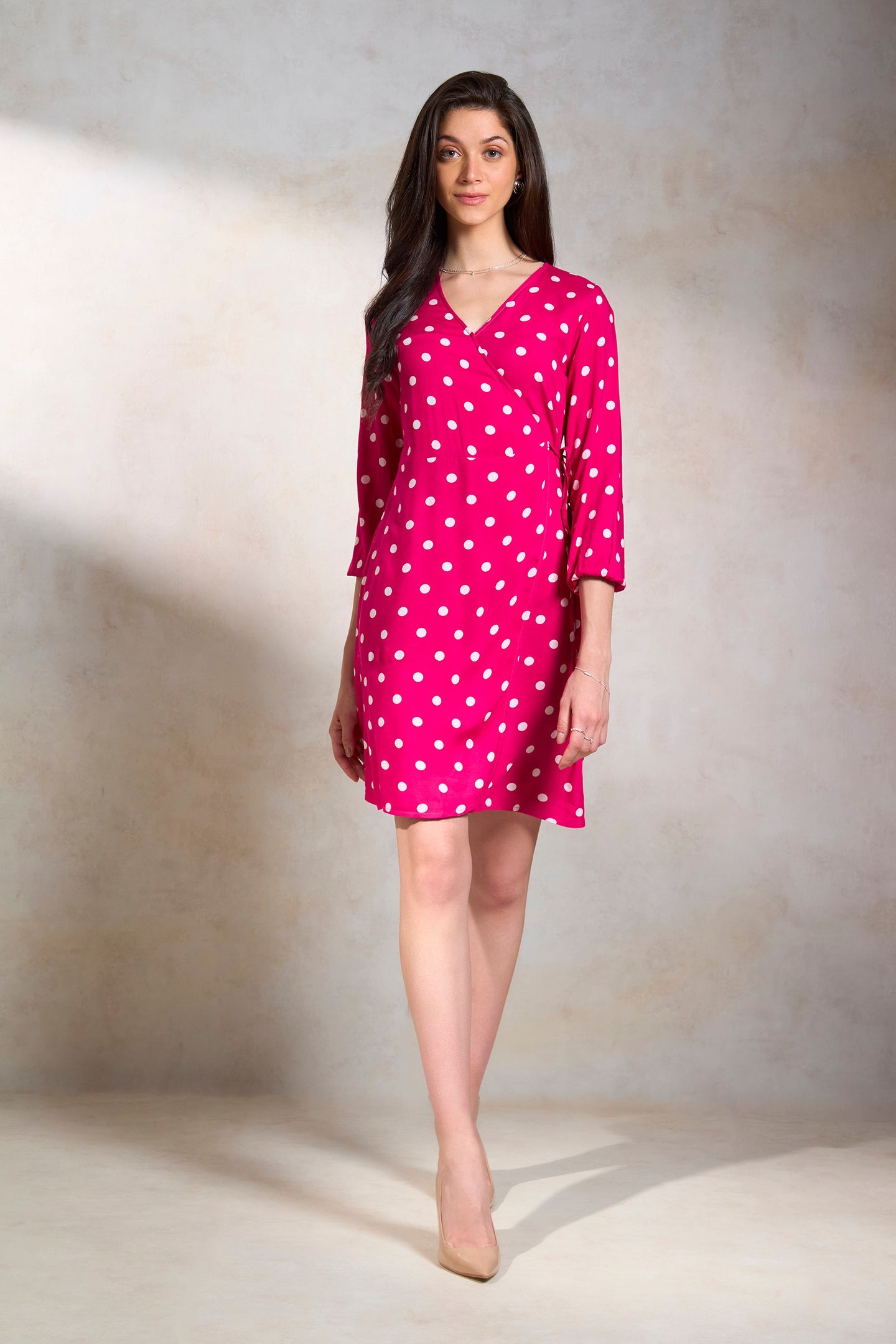 Grace|Flowy viscose polka dot wrap dress