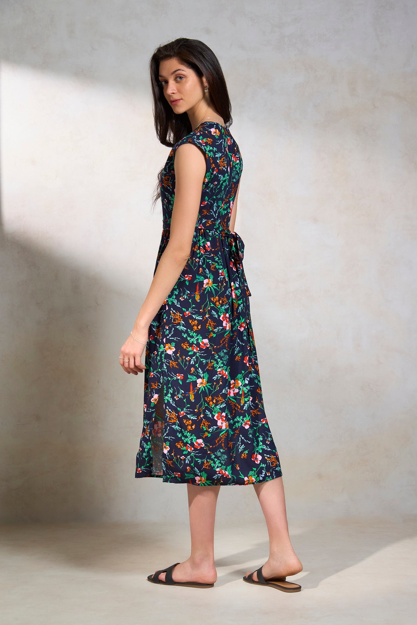 Hriya|Flowy Printed Viscose Dress with Pockets