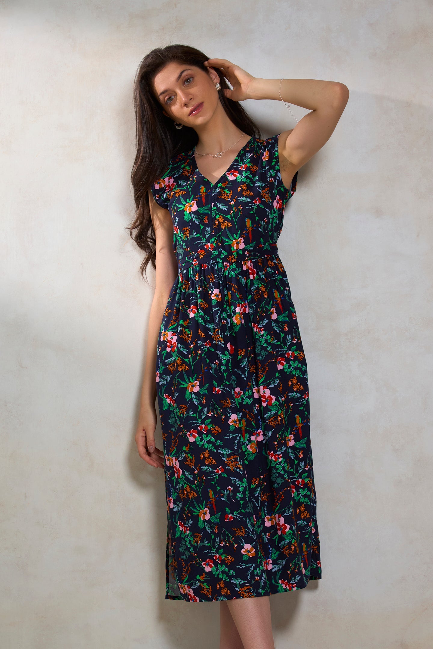 Hriya|Flowy Printed Viscose Dress with Pockets