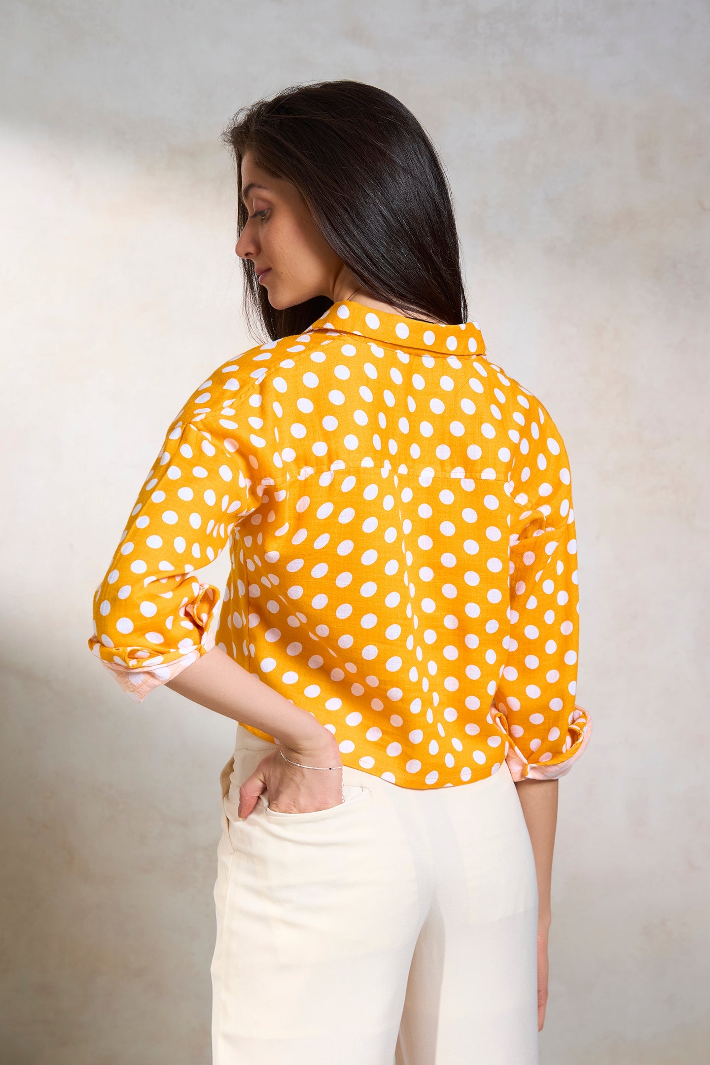 Cheryl|Comfy cotton polka boxy fit shirt