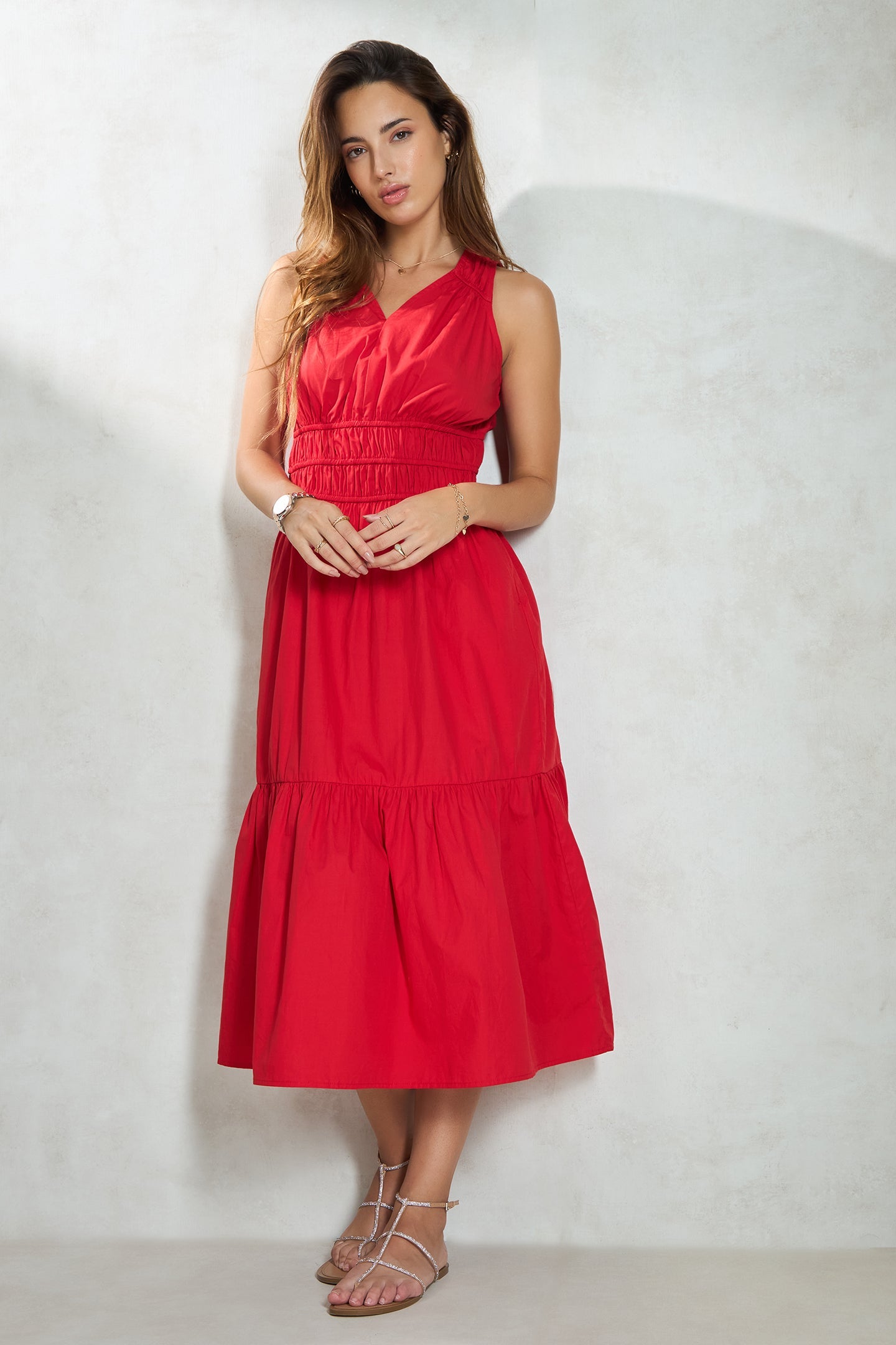 Eve|Breathable Cotton Tiered Dress with Pockets