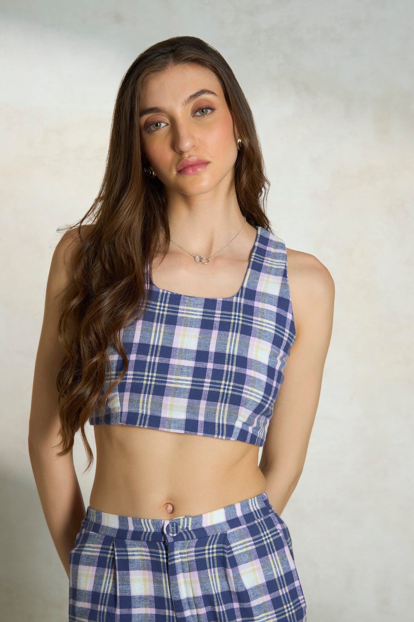 Roxie Top|Vintage Cotton Checked Crop Top