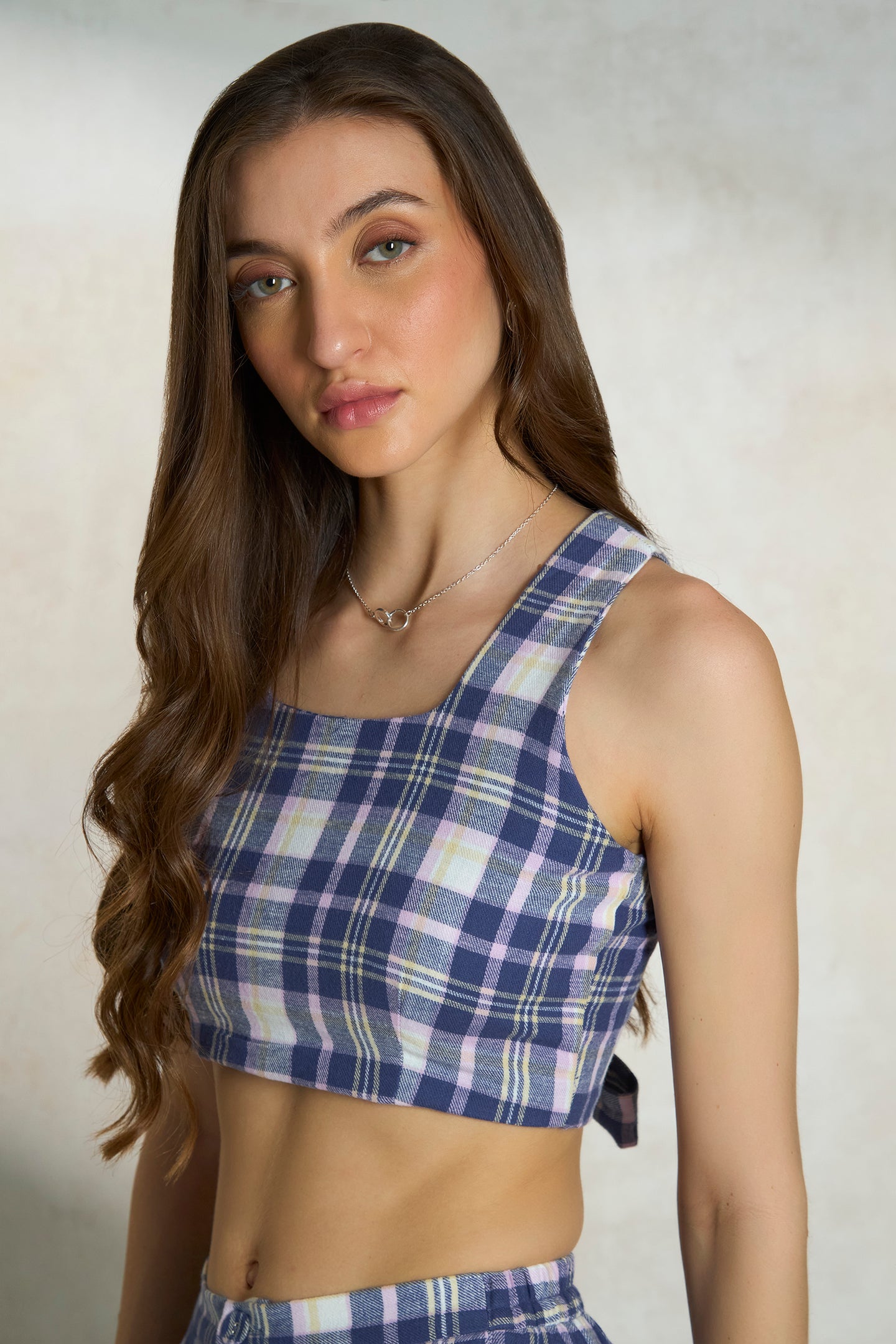 Roxie Top|Vintage Cotton Checked Crop Top