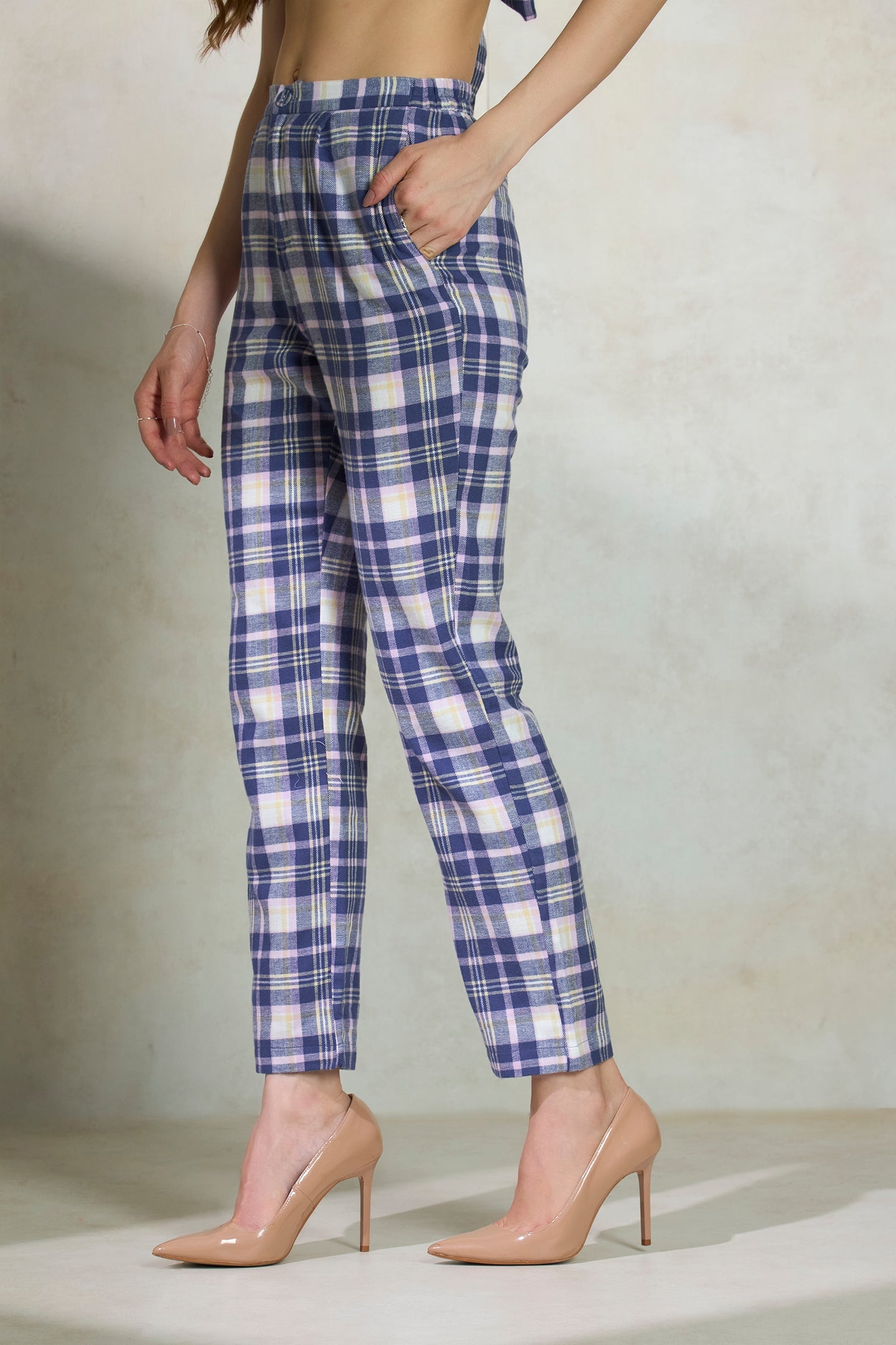 Roxie Trouser|Vintage Cotton Checked Trouser