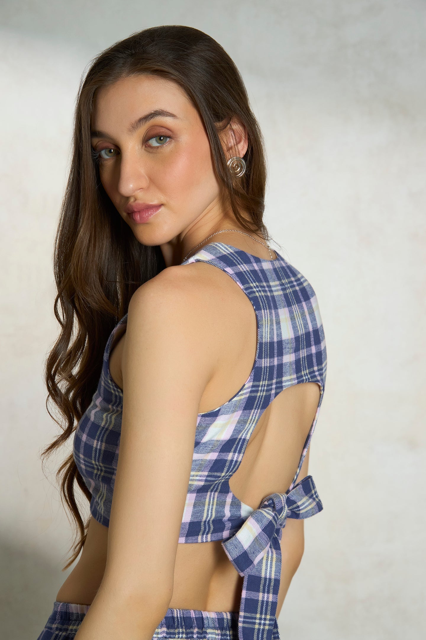 Roxie Top|Vintage Cotton Checked Crop Top