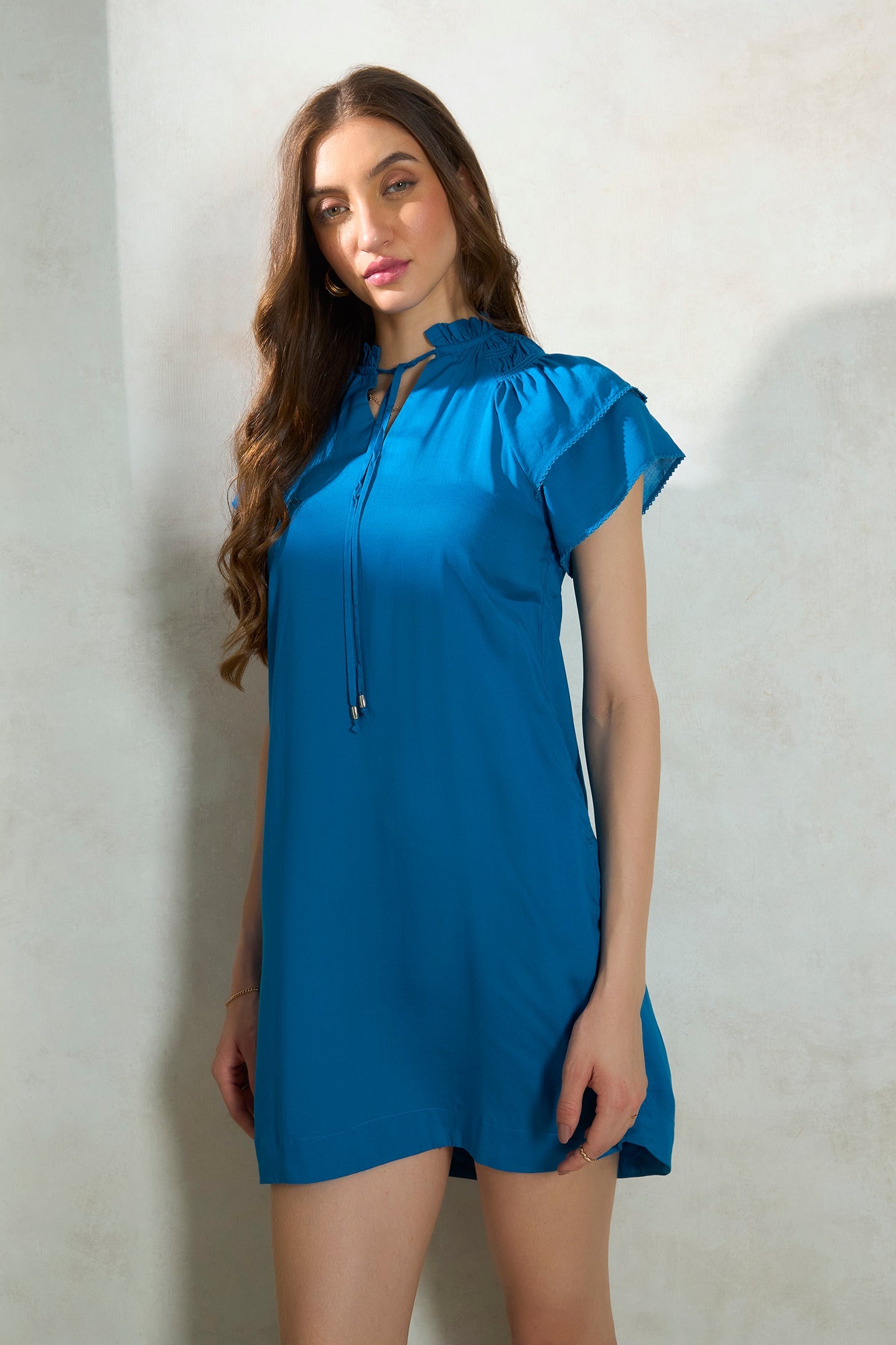 Rebecca|Modal mandarin collar dress with pockets