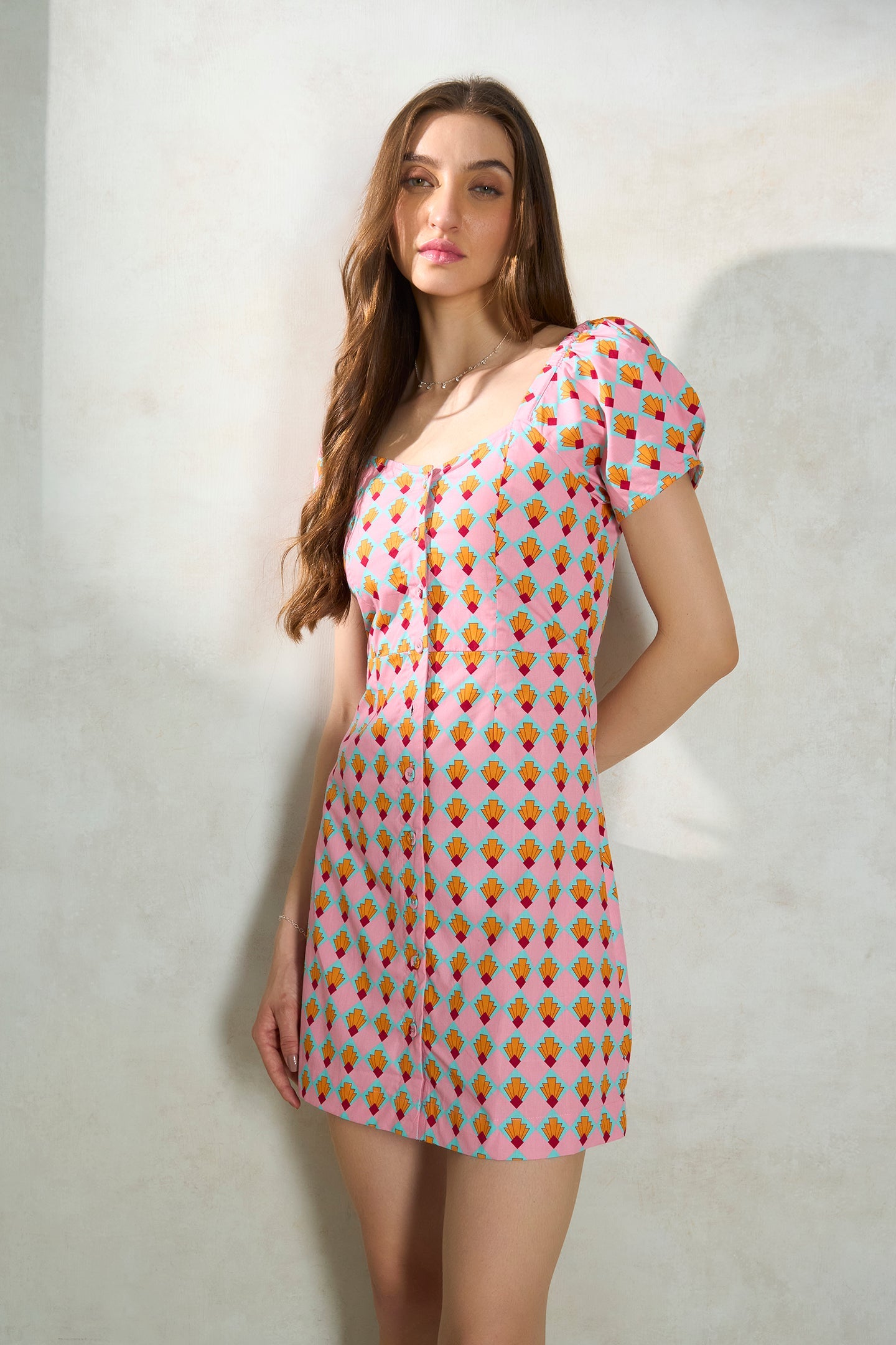 Rida|Cotton Soft Mini Dress in Pink