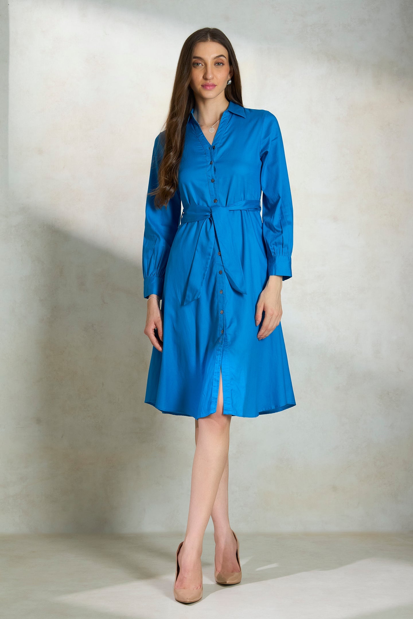 Nila|Luxurious blue lyocell midi shirt dress