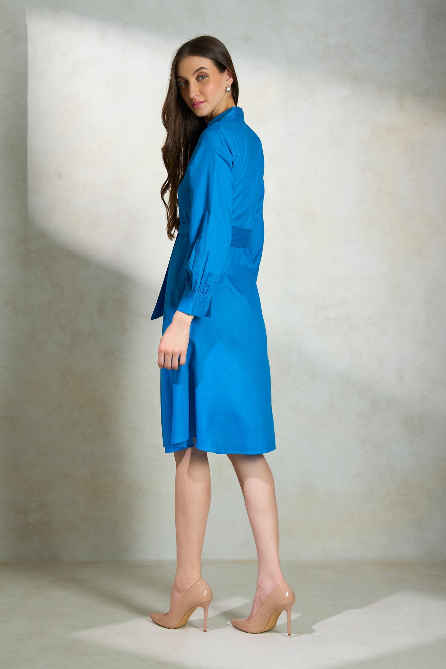 Nila|Luxurious blue lyocell midi shirt dress