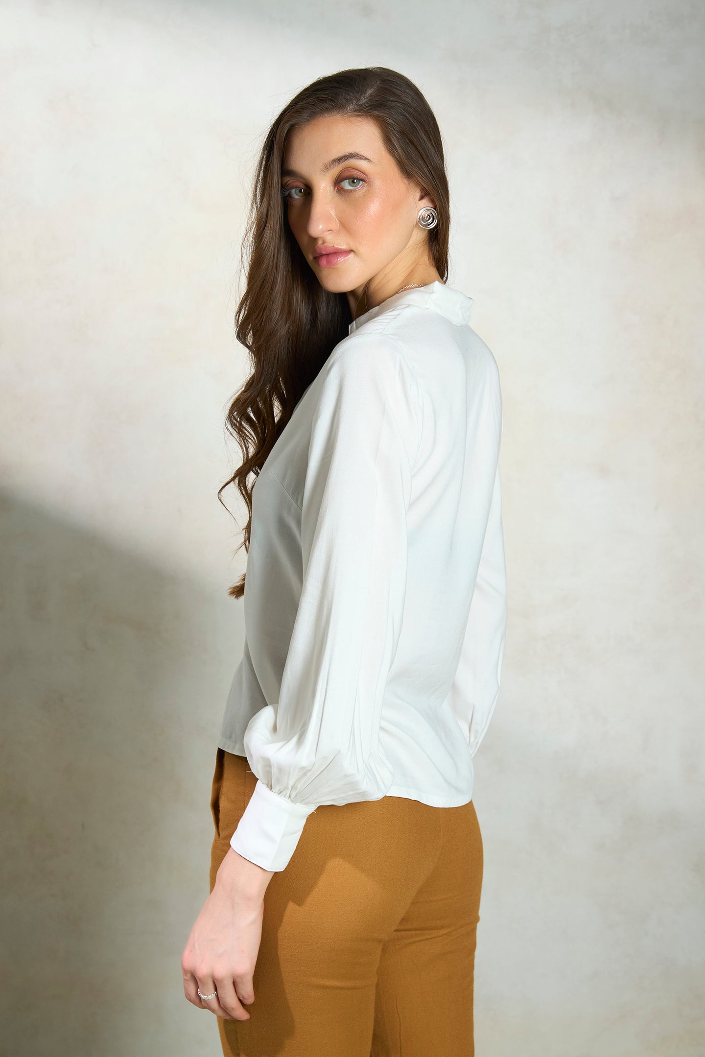 Nadia|Airy Viscose Solid White Shirt