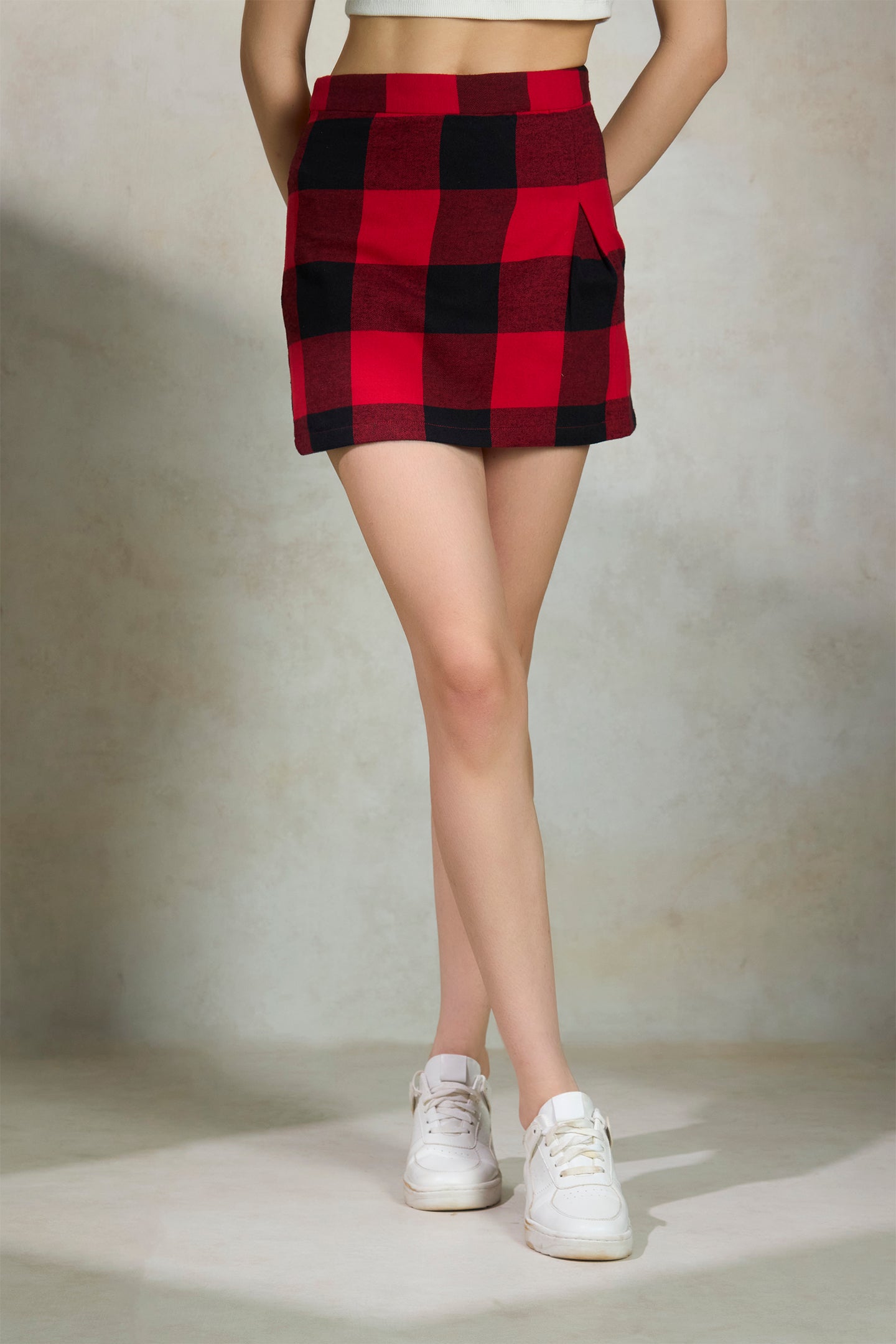 Trula|Chic Cotton Checks Fitted Skirt