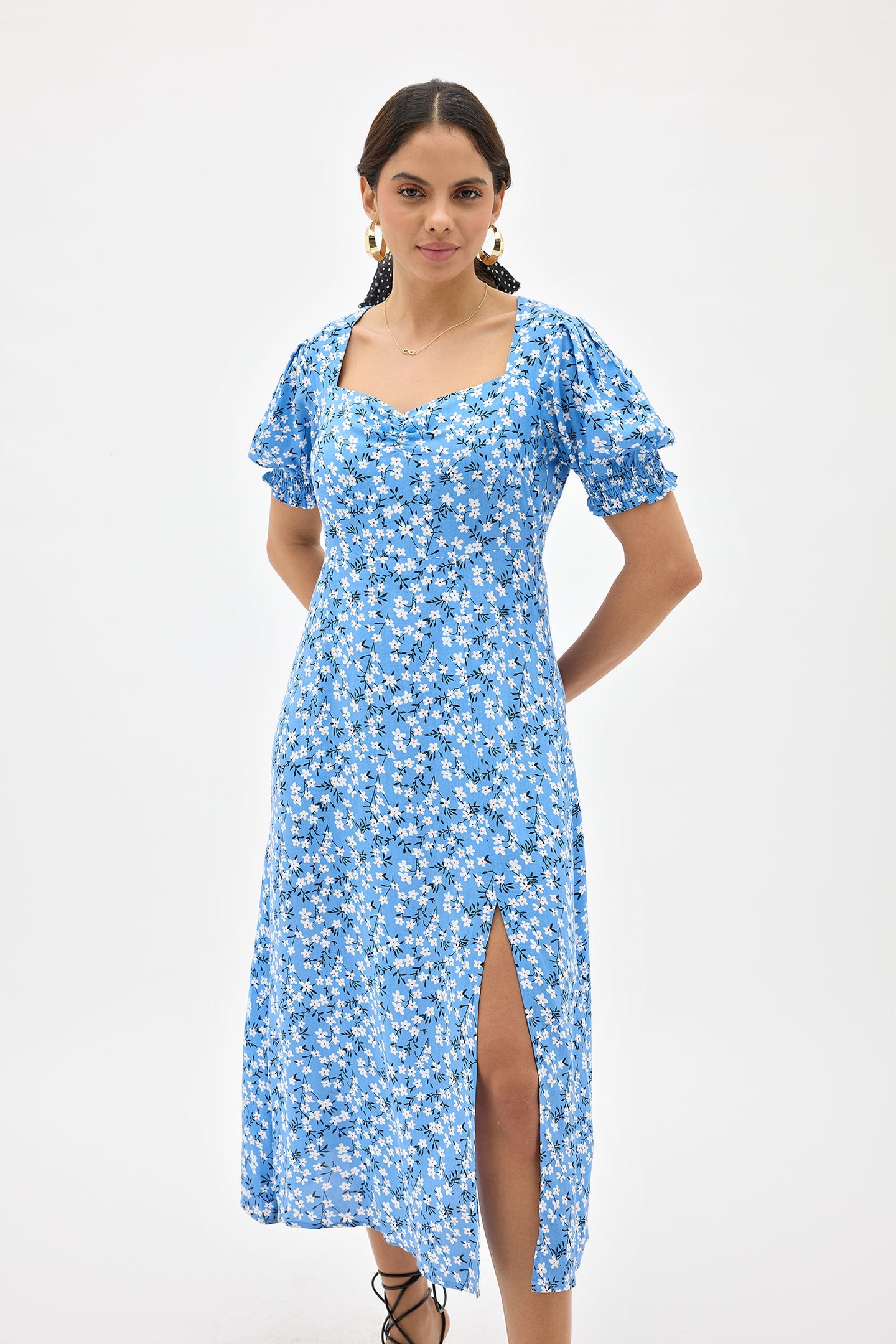 Aranya|Flowy Viscose Dress with Sweetheart Neckline