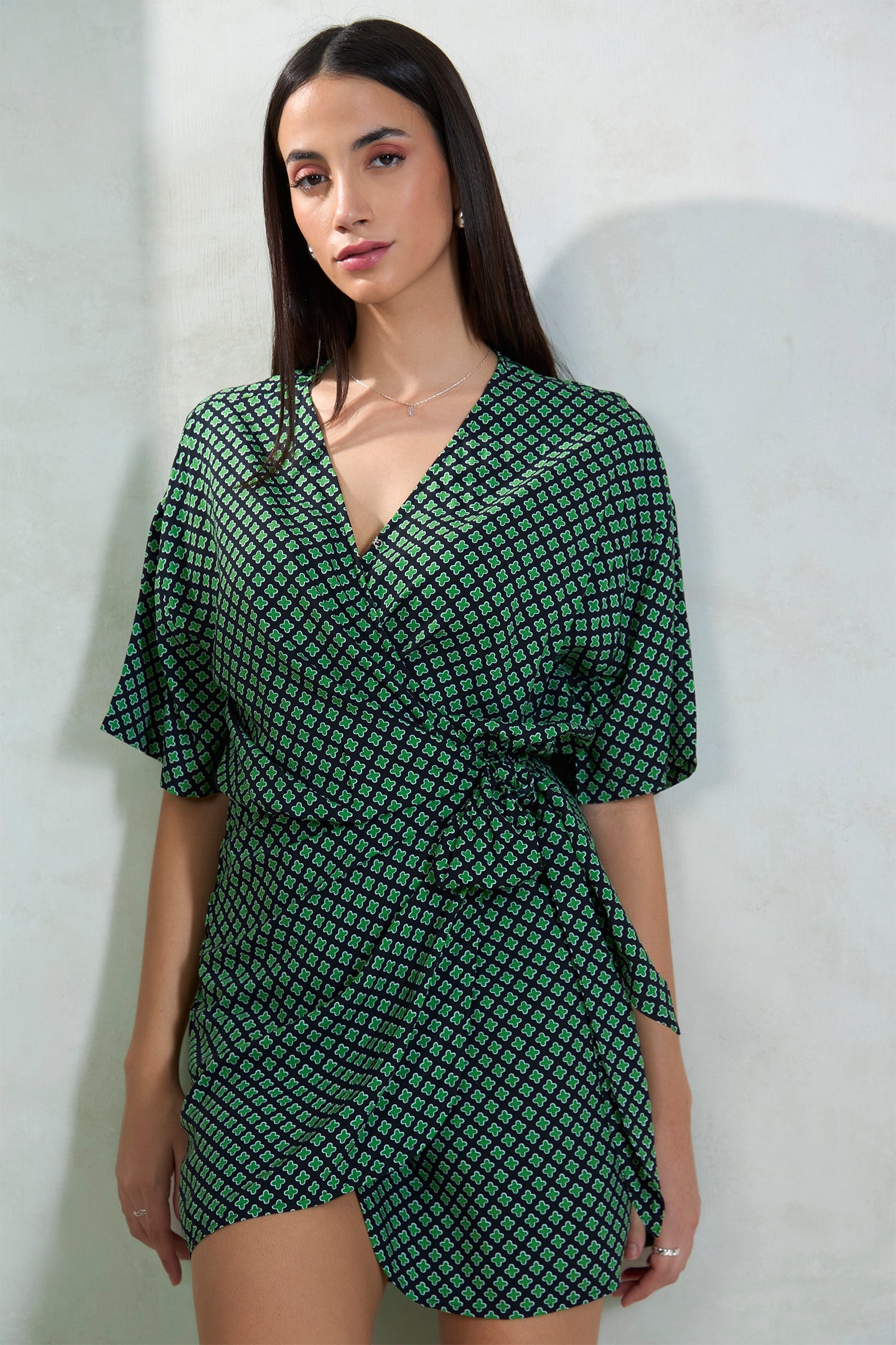 Zia|Light Viscose Geo-Print Wrap Dress