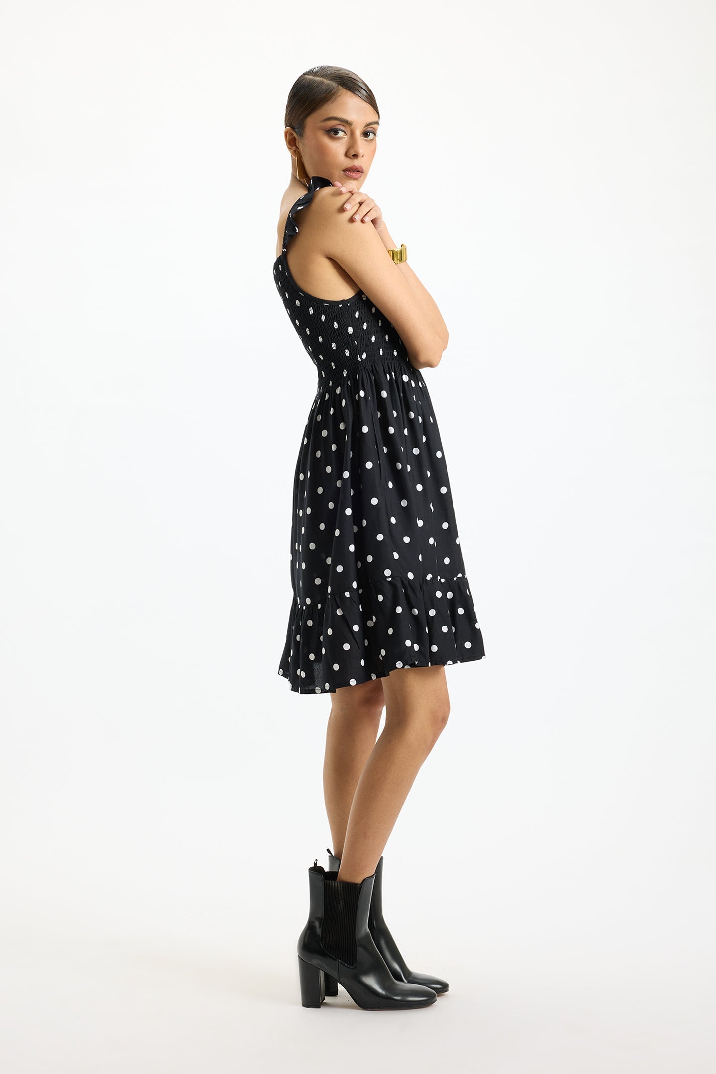 Raahika|Dancing Dots Little Black Dress with Pockets