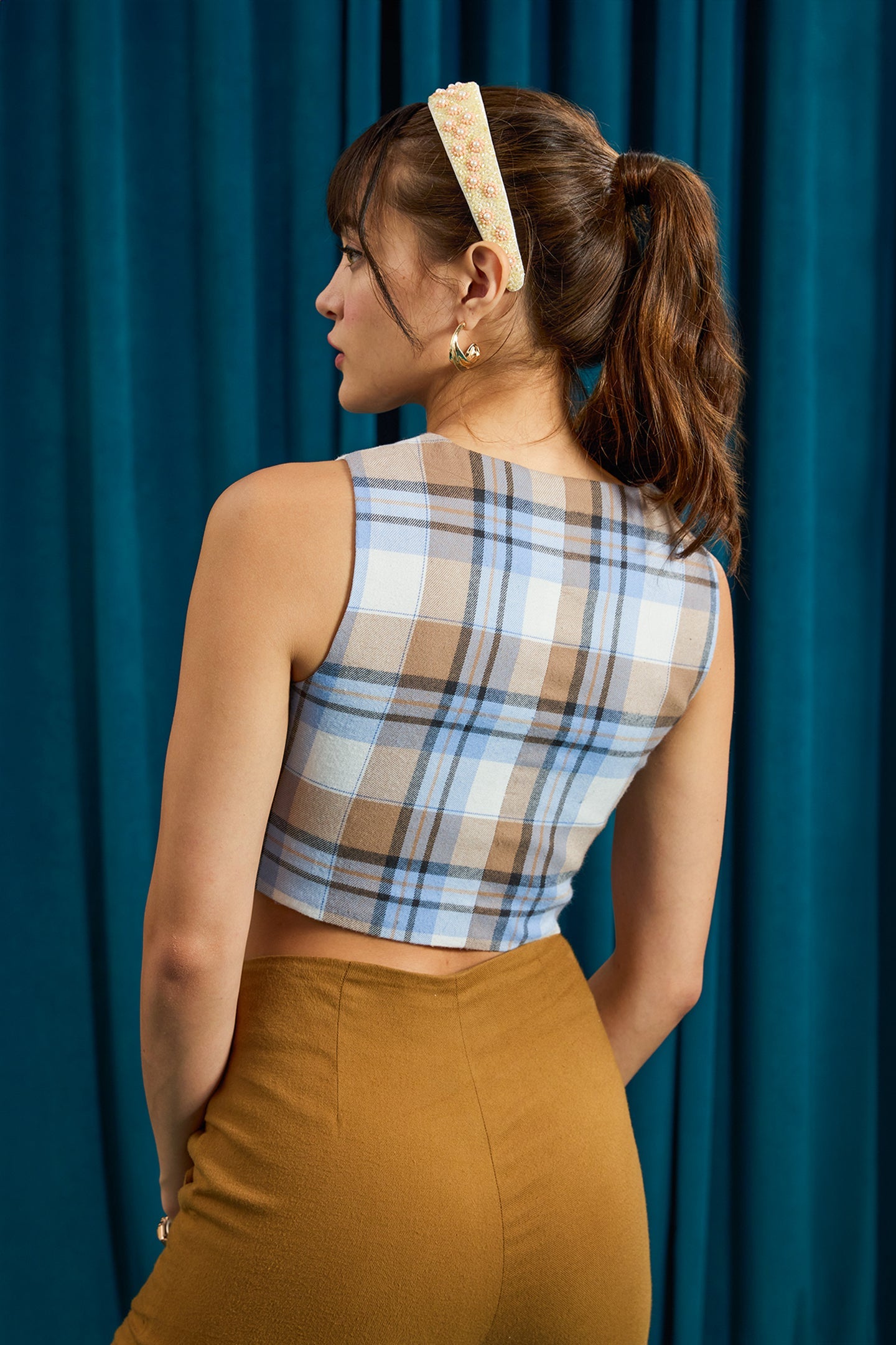 Betty Vest|Sleek Cotton Checked Top