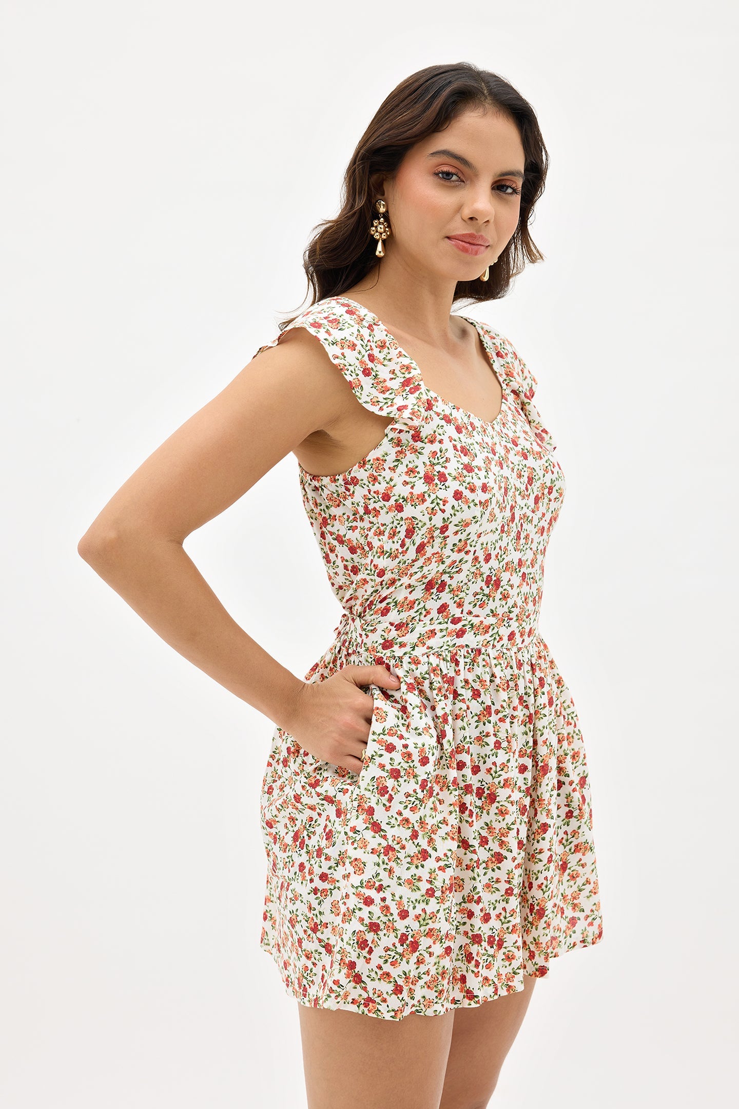 Alfiya|Viscose Soft Floral Playsuit with Pockets