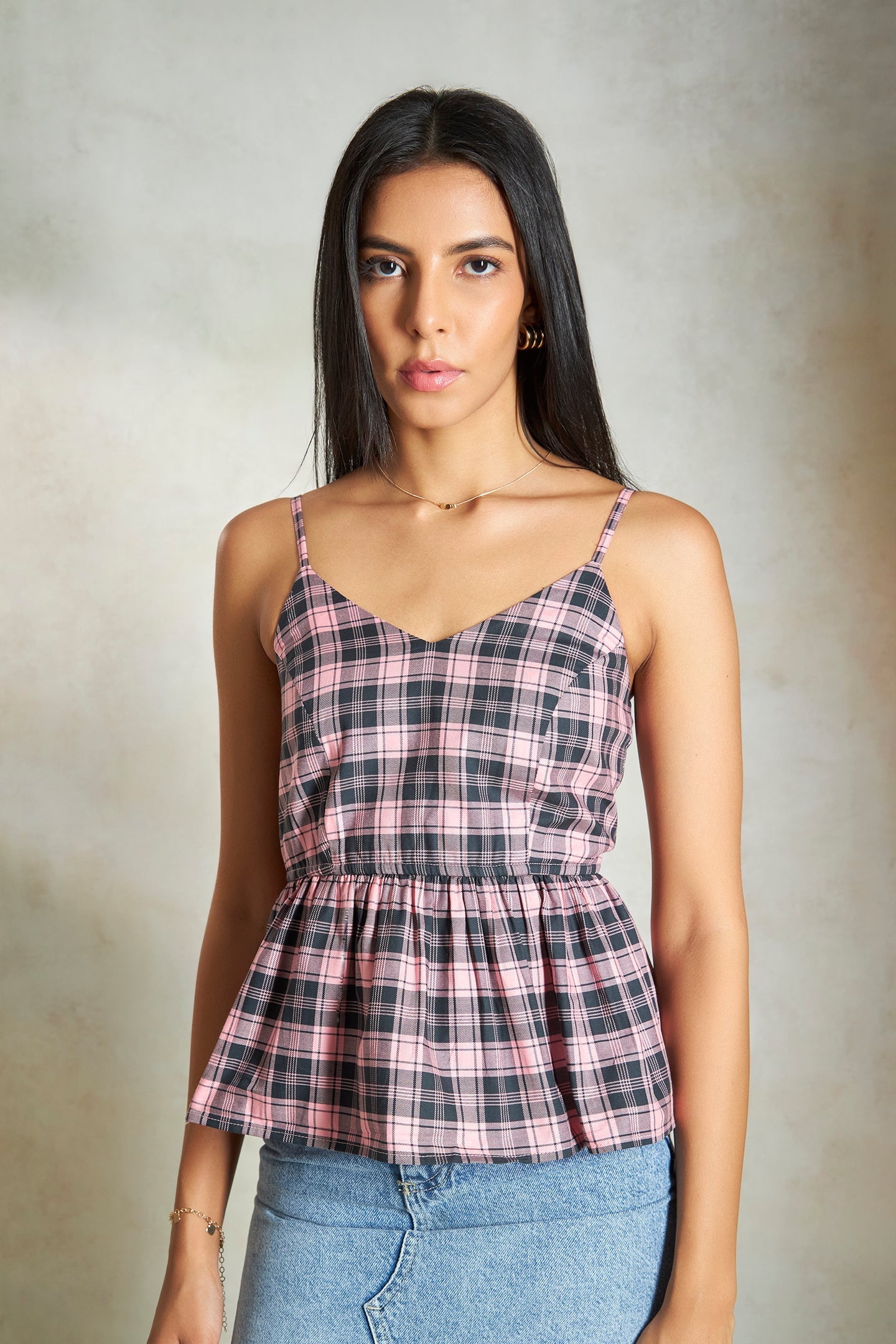 Sandy Top|Chic Cotton Checked Top