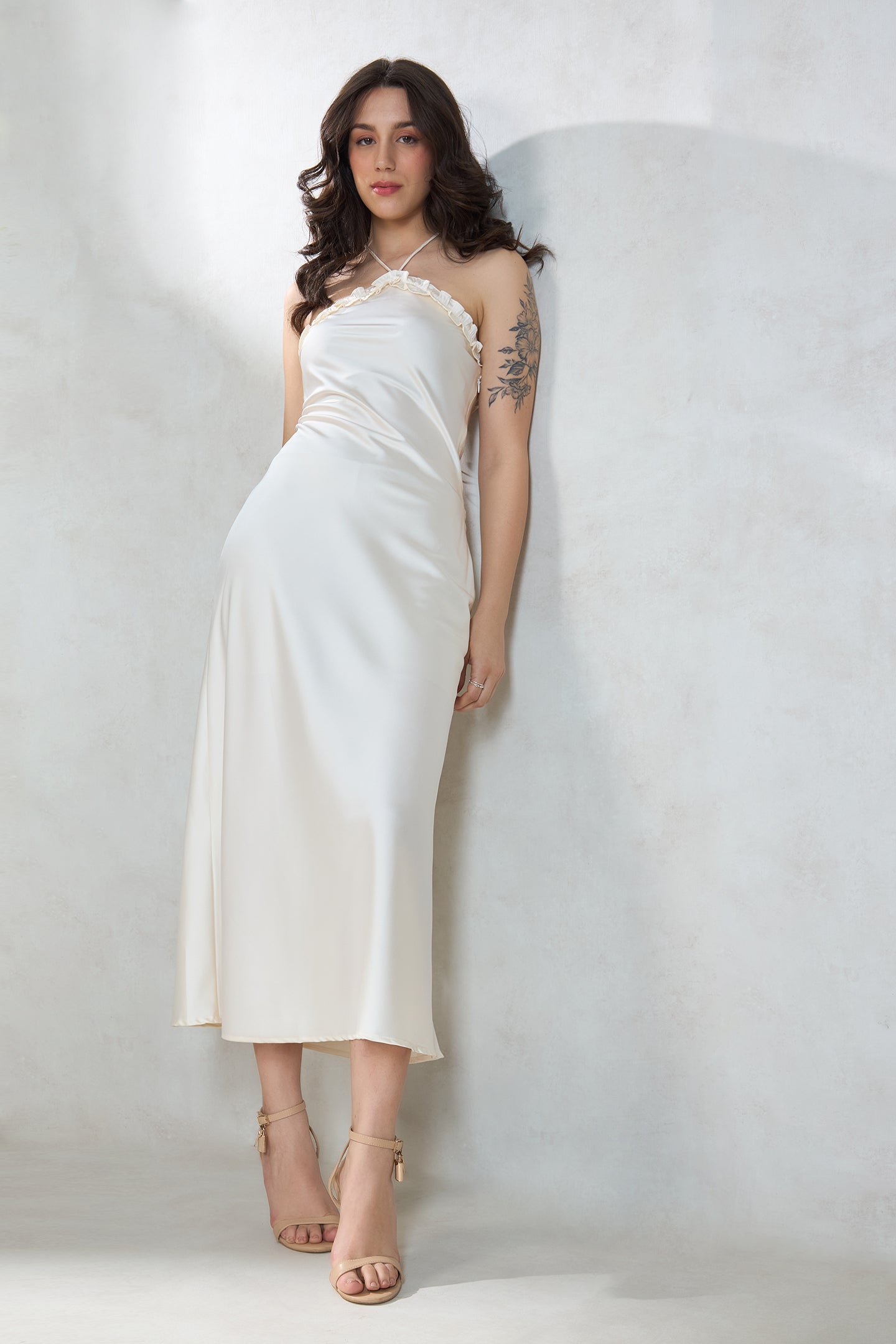 Ashley|Timeless Lycra Satin Halter Neck Dress