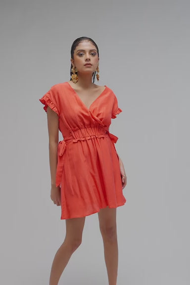 Varnan|Cherry Charm Overlap V-Dress with Pockets