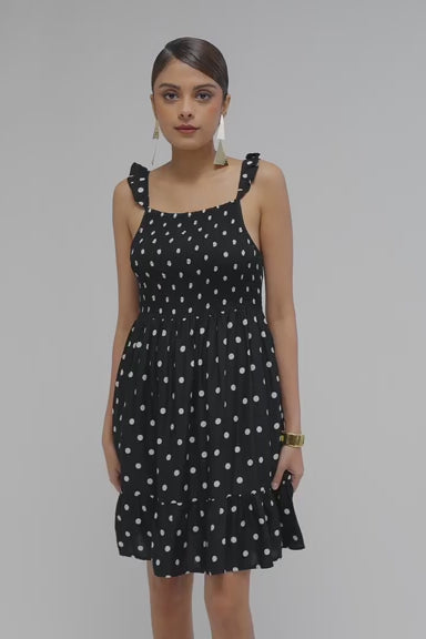 Raahika|Dancing Dots Little Black Dress with Pockets