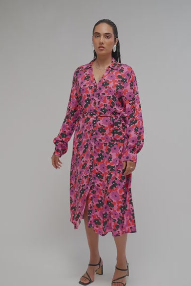 Zahra|Floral Fantasy Button-Down Dress with Pockets