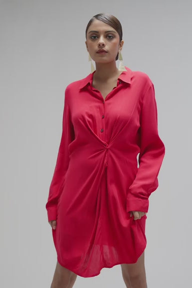 Aamna|Solid Moss Draped Shirt Dress