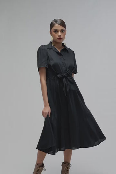 Zora|Frill & Flare Midi Dress with Pockets