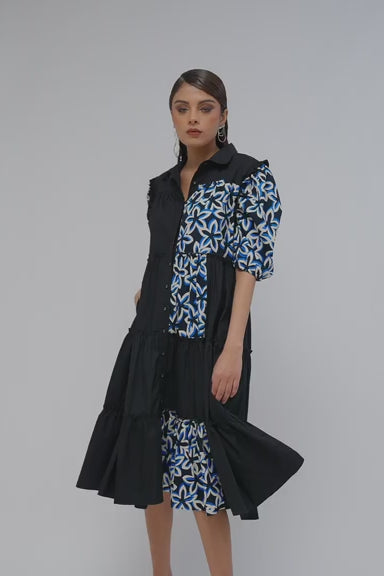 Krita|Chic Block-Print Shirt Dress with Pockets