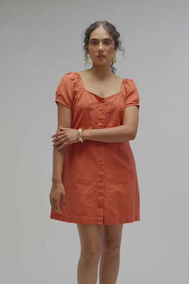 Lia|Zesty Orange Button-Up Sweetheart Dress