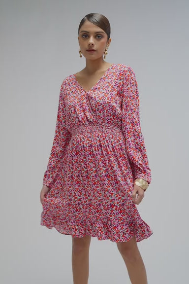 Eesha|Elasticated Floral V-Neck  Dress with Pockets