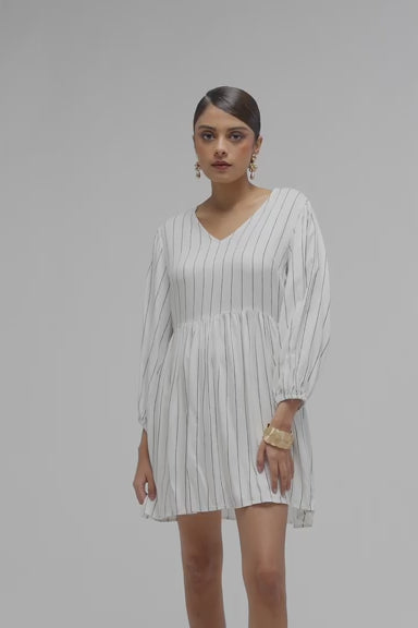 Adira|Stripe-tastic Back Drama Dress with Pockets